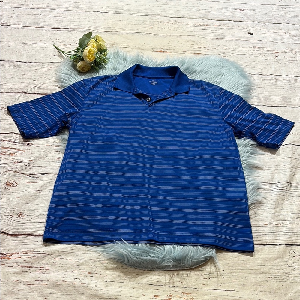 Dockers Golf White Blue Stripe Blue Short Sleeve Polo Shirt sz M